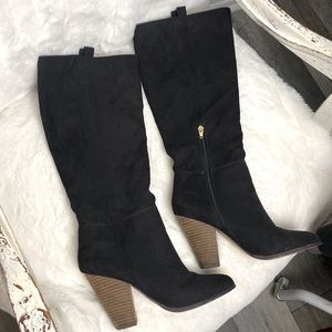Charles by Charles David suede black Leather Knee High Boot 9M pull-on wide calf